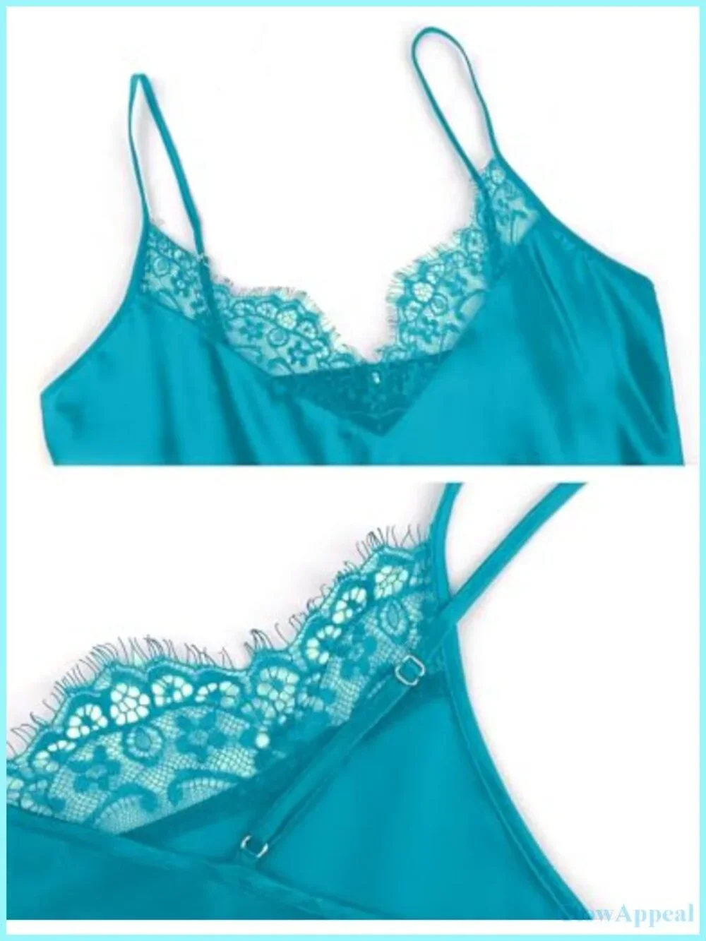 Silk Satin Nightgown for Women, Lace V-Neck Chemise, Adjustable Straps,